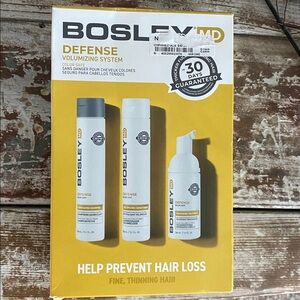 New Bosley defense volumizing system 3 piece hair thinning treatment set.
